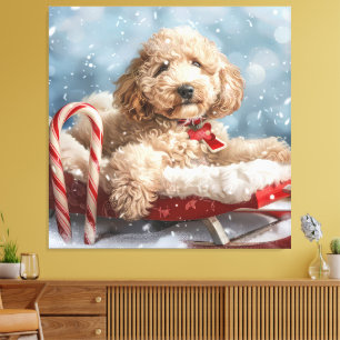 Goldendoodle Hond Kerstfeest Canvas Afdruk