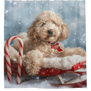 Goldendoodle Hond Kerstfeest Douchegordijn