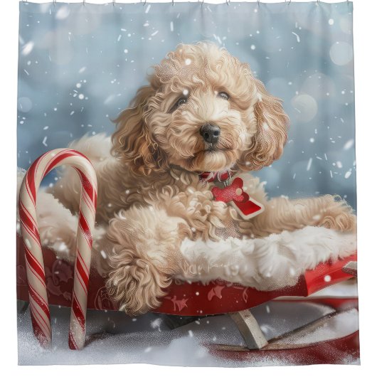 Goldendoodle Hond Kerstfeest Douchegordijn (Voorkant)