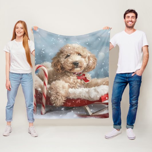 Goldendoodle Hond Kerstfeest Fleece Deken (In situ)