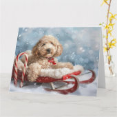 Goldendoodle Hond Kerstfeest Kaart (Gele Bloem)