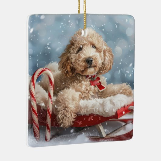 Goldendoodle Hond Kerstfeest Keramisch Ornament (Rechts)