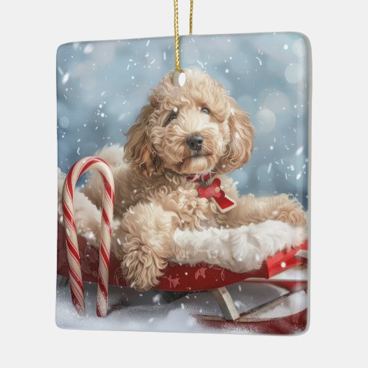 Goldendoodle Hond Kerstfeest Keramisch Ornament (Links)