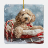 Goldendoodle Hond Kerstfeest Keramisch Ornament (Achterkant)