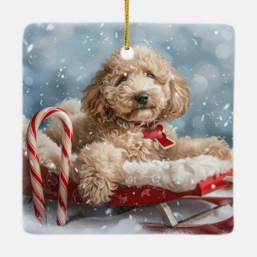 Goldendoodle Hond Kerstfeest Keramisch Ornament (Achterkant)