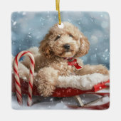 Goldendoodle Hond Kerstfeest Keramisch Ornament (Voorkant)