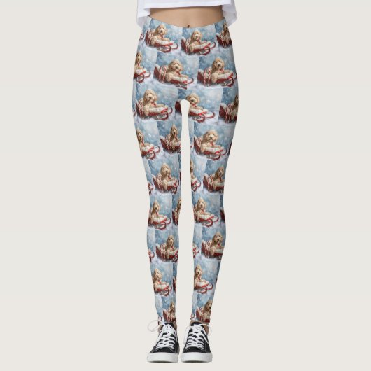 Goldendoodle Hond Kerstfeest Leggings (Voorkant)