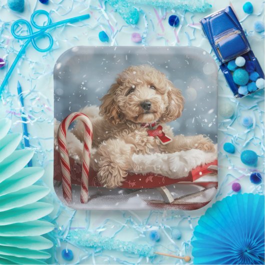 Goldendoodle Hond Kerstfeest Papieren Bordje (Feest)