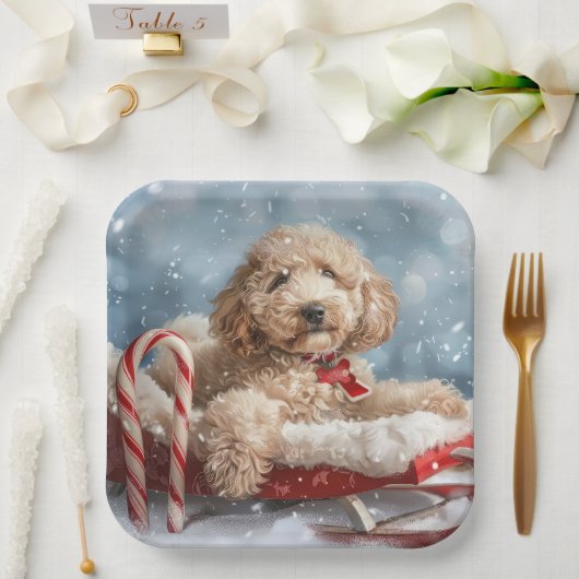 Goldendoodle Hond Kerstfeest Papieren Bordje (Huwelijk)