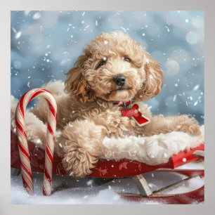 Goldendoodle Hond Kerstfeest Poster