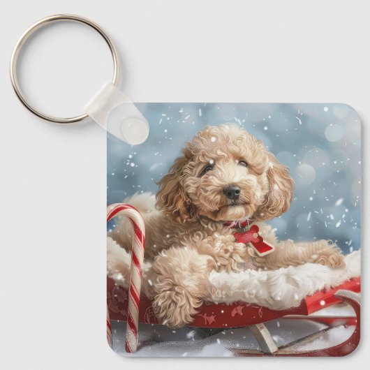 Goldendoodle Hond Kerstfeest Sleutelhanger (Voorkant)