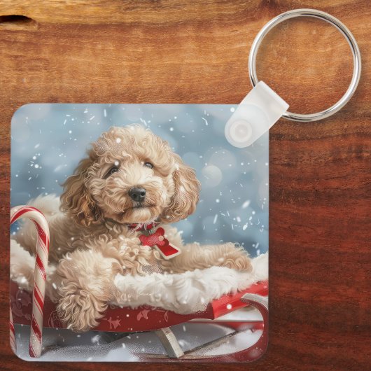 Goldendoodle Hond Kerstfeest Sleutelhanger (Achterkant)