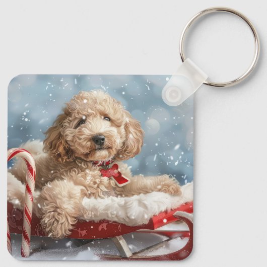 Goldendoodle Hond Kerstfeest Sleutelhanger (Achterkant)