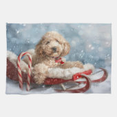 Goldendoodle Hond Kerstfeest Theedoek (Horizontaal)
