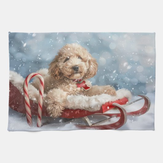 Goldendoodle Hond Kerstfeest Theedoek (Horizontaal)