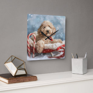 Goldendoodle Hond Kerstfeest Vierkante Klok