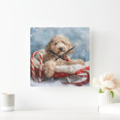 Goldendoodle Hond Kerstfeest Vierkante Klok (Huis)