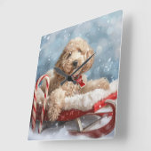 Goldendoodle Hond Kerstfeest Vierkante Klok (Hoek)