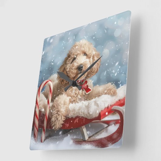 Goldendoodle Hond Kerstfeest Vierkante Klok (Hoek)