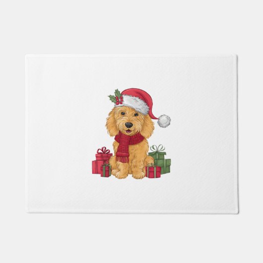 Goldendoodle Hond Kerstoutfits Santa Hat Hond X Deurmat (Voorkant)