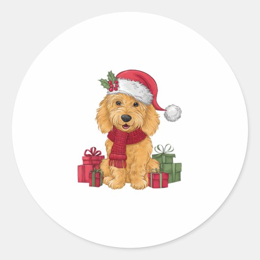 Goldendoodle Hond Kerstoutfits Santa Hat Hond X Ronde Sticker (Voorkant)