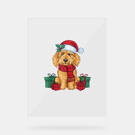 Goldendoodle Hond Kerstviering Santa Dog X Acryl Bord (Voorkant)