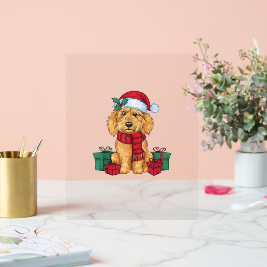 Goldendoodle Hond Kerstviering Santa Dog X Acryl Bord (Huwelijk)