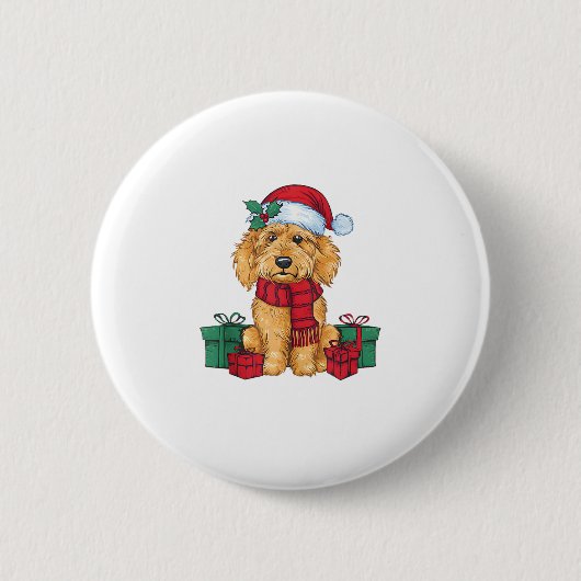 Goldendoodle Hond Kerstviering Santa Dog X Ronde Button 5,7 Cm (Voorkant)