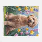 Goldendoodle Hond Lente Bloemen Schilderen Fleece Deken (Voorkant (Horizontaal))