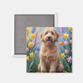 Goldendoodle Hond Lente Bloemen Schilderen Magneet (Voorkant / Achterkant)