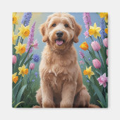 Goldendoodle Hond Lente Bloemen Schilderen Magneet (Voorkant)