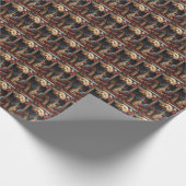 Goldendoodle hond met kerstcadeaus open haard cadeaupapier (Hoek)