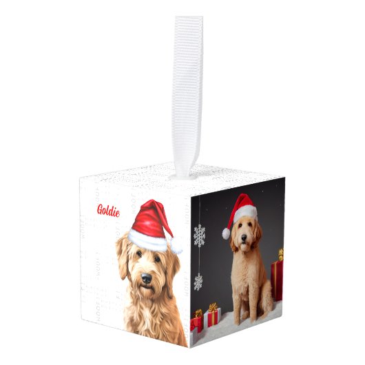 Goldendoodle Hond Naam Twee Foto Kerstmis Decoratie (Voorkant hoekig)