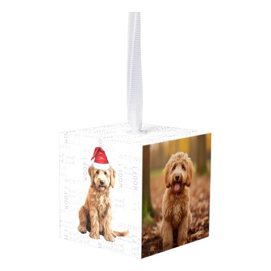 Goldendoodle Hond Naam Twee Foto Kerstmis Decoratie (Achter hoekig)