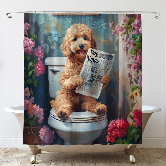 Goldendoodle Hond op Toilet Funny Badkamer Douchegordijn