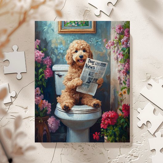 Goldendoodle Hond op Toilet Grappig Legpuzzel