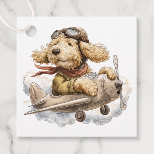 Goldendoodle Hond Piloot Vliegtuig Bedankjes Labels (Voorkant)
