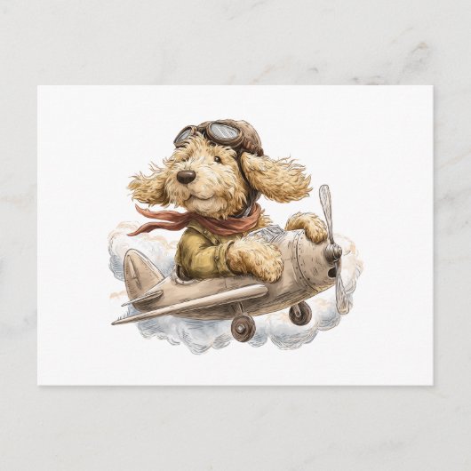 Goldendoodle-hond piloot Vliegtuig Briefkaart (Voorkant)