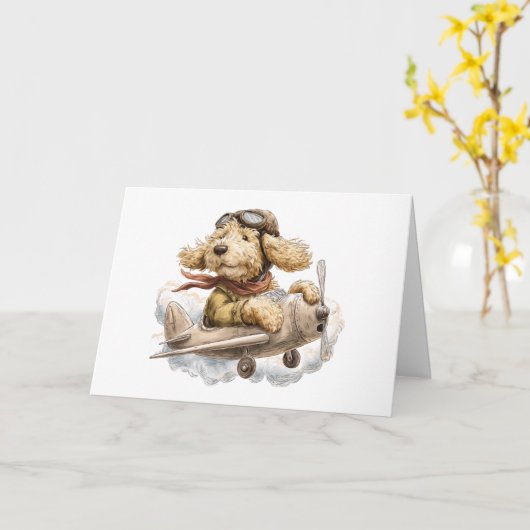 Goldendoodle Hond Piloot Vliegtuig Kaart (Gele Bloem)
