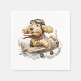 Goldendoodle-hond piloot vliegtuig servet