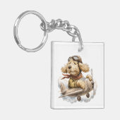 Goldendoodle-hond piloot vliegtuig sleutelhanger (Voorkant Links)