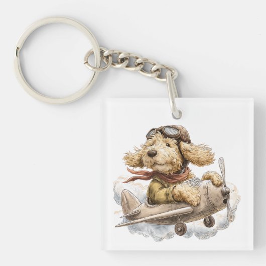 Goldendoodle-hond piloot vliegtuig sleutelhanger (Voorkant)