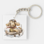 Goldendoodle-hond piloot vliegtuig sleutelhanger (Achterkant)