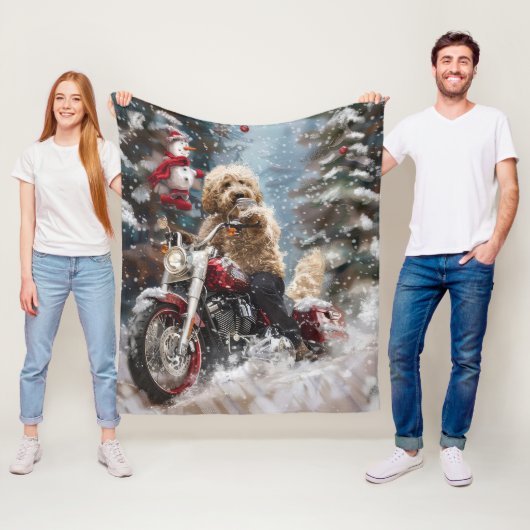 Goldendoodle Hond Rijden Motorfiets Kerstmis Fleece Deken (In situ)