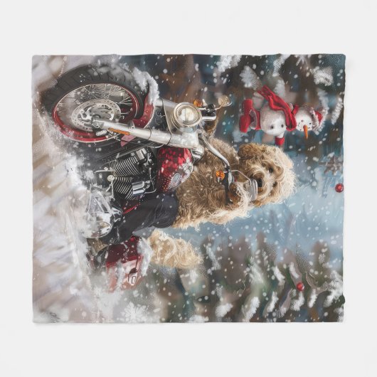 Goldendoodle Hond Rijden Motorfiets Kerstmis Fleece Deken (Voorkant (Horizontaal))