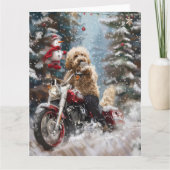Goldendoodle Hond Rijden Motorfiets Kerstmis Kaart (Voorkant)