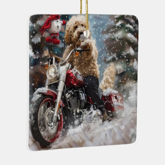 Goldendoodle Hond Rijden Motorfiets Kerstmis Keramisch Ornament (Rechts)