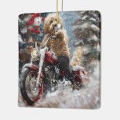 Goldendoodle Hond Rijden Motorfiets Kerstmis Keramisch Ornament (Links)