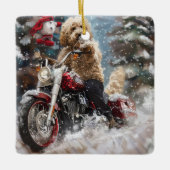 Goldendoodle Hond Rijden Motorfiets Kerstmis Keramisch Ornament (Voorkant)