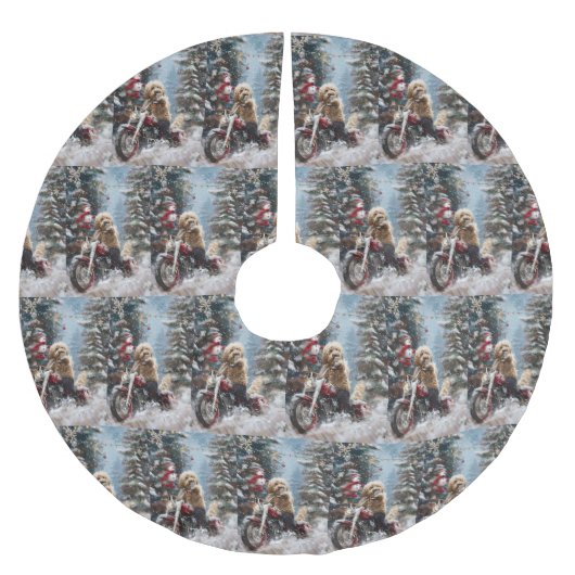 Goldendoodle Hond Rijden Motorfiets Kerstmis Kerstboom Rok (Voorkant)